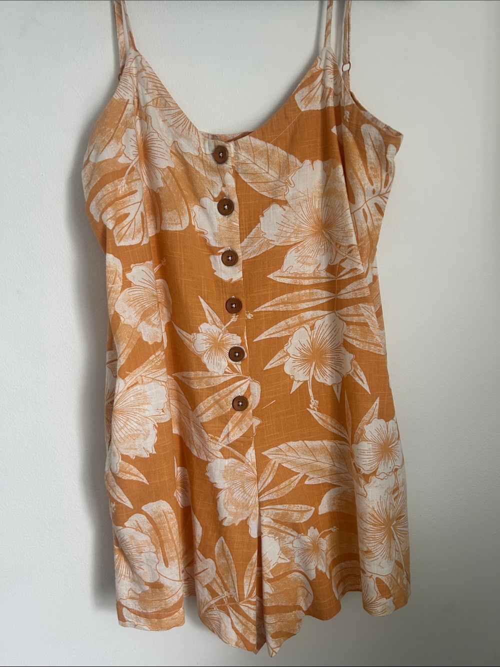 Roxy Orange Floral Button-Front Romper